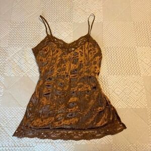 Y2K No Boundaries velvet brown lace cami with beaded details